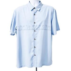 Quick Silver Waterman Hawaiian Shirt Mens Size Large Blue Comfort Fit S. Sleeve